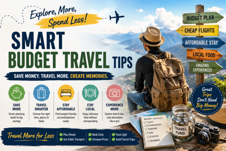 Budget travel planning with backpack and map